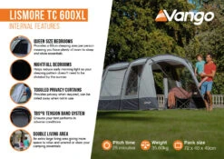Vango Lismore TC 600XL Poled Tent Package (2023) -Outwell Shop lismore tc 600xl infographic2
